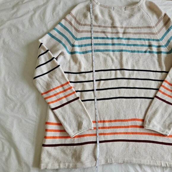 M&S Collection Sweater Womens XXL Beige Striped Reverse Knit LS Drawstings Boho - Picture 11 of 15